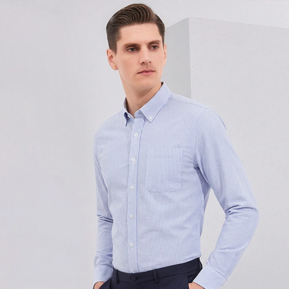 

Men's Breathable Cotton Oxford Long Sleeve Button Down Shirt with Pocket, Classic Fit Casual for Spring Fall Office Daily Wear