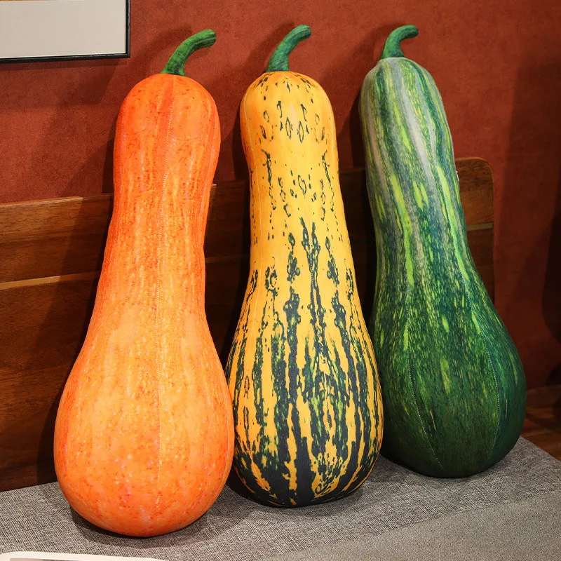 Cuscino lungo in peluche di zucca simulata, imbracatura per dormire, giallo, verde, arancione, cuscino morbido, supporto per la schiena, regalo di peluche alimentare