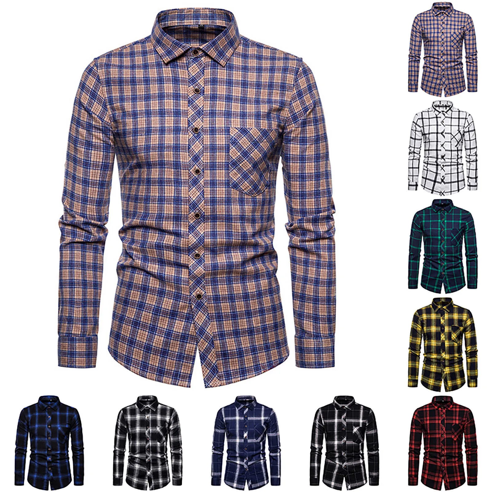 

Mens Clothing Blouse Blue Gradient Striped Men Dress Shirt Tops Casual Business Plaid Print Long Sleeves Camisa Social Masculina