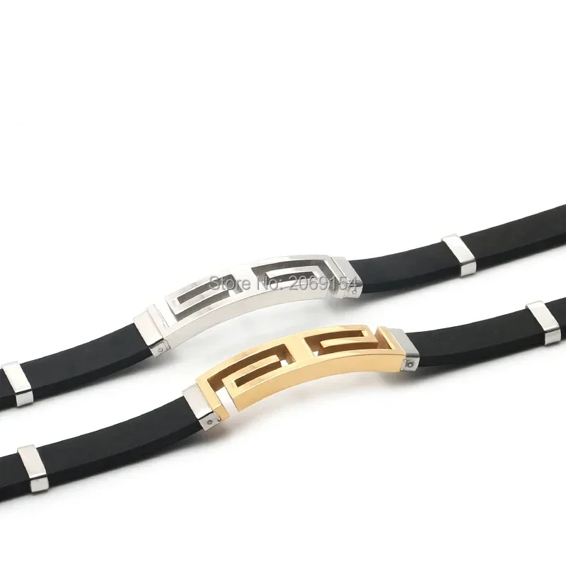 Loe | Men High Quality Black Bangle.New Fashion.Great Wall Pattern. Silicone Charm Party Gifts.21cm.Gold Color.Hip Hop