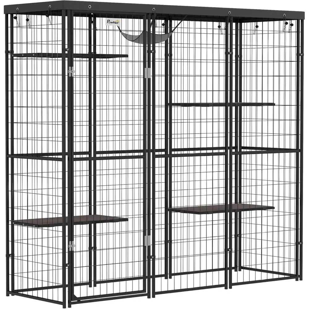 

Большой приварной проволочный корпус Catio для улицы и дома с водонепроницаемой крышкой, 4 платформами для прыжков, гамаком, укрытием для кошек для 1-3 лет