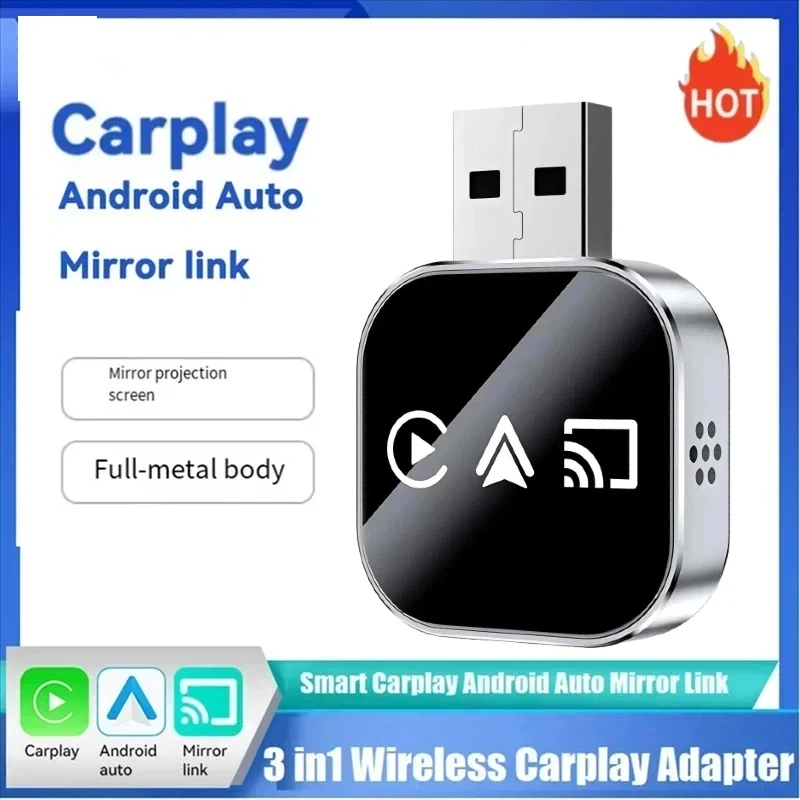 

New Upgrade 3 in 1 Wireless Carplay Mirror Link Adapter Instant Wired to Wireless Conversion Plug & Play for Wired Carplay
