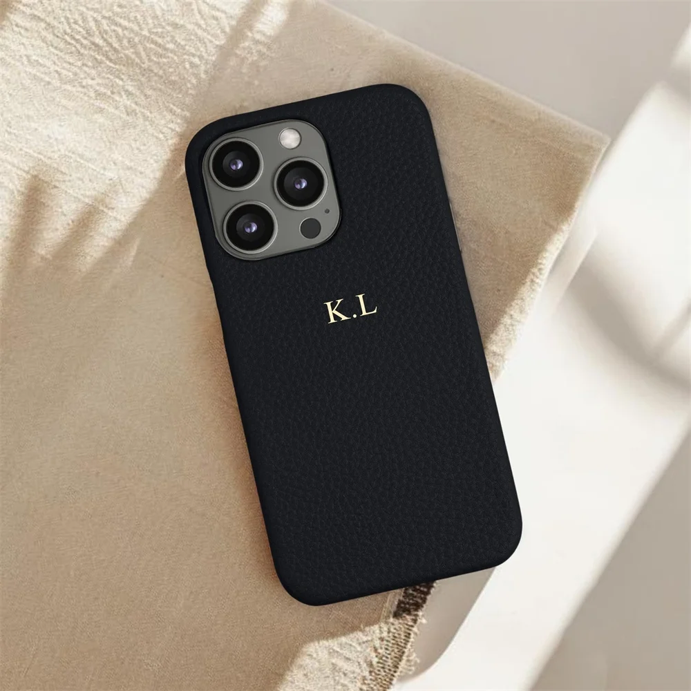 Customized Gold Letter Name PU Leather Cases For Iphone 16 pro 13 12 15 14 Pro Max 15 plus Cases Hard PU Cover