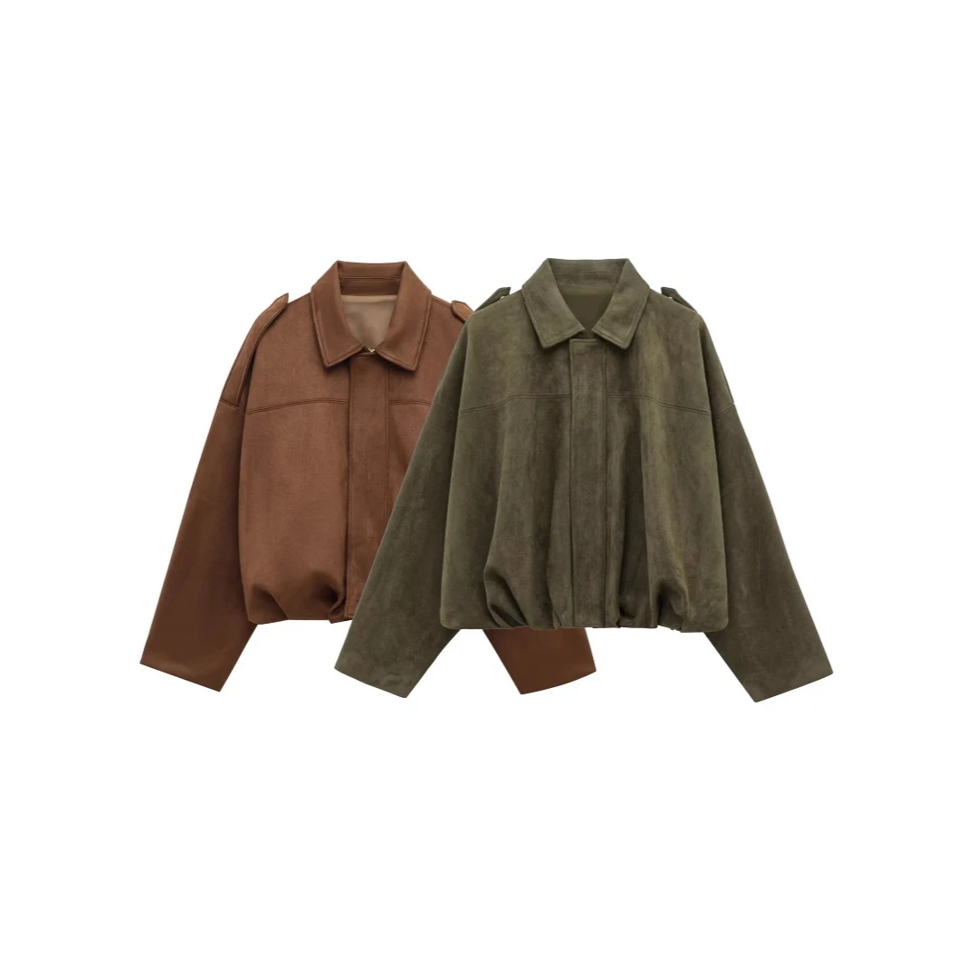 Faionable Velvet Pilot Jaet Outerwear Polyester Fabric Long Sve Zipper Closure 3D Effect ex Spring Collection