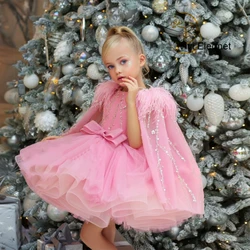 Charming Zipper Back Sequin Flower Girl Dresses Pageant Dress Kids One Shoulder Ruffles 2023 Winter Christmas Dress فساتين اطفا