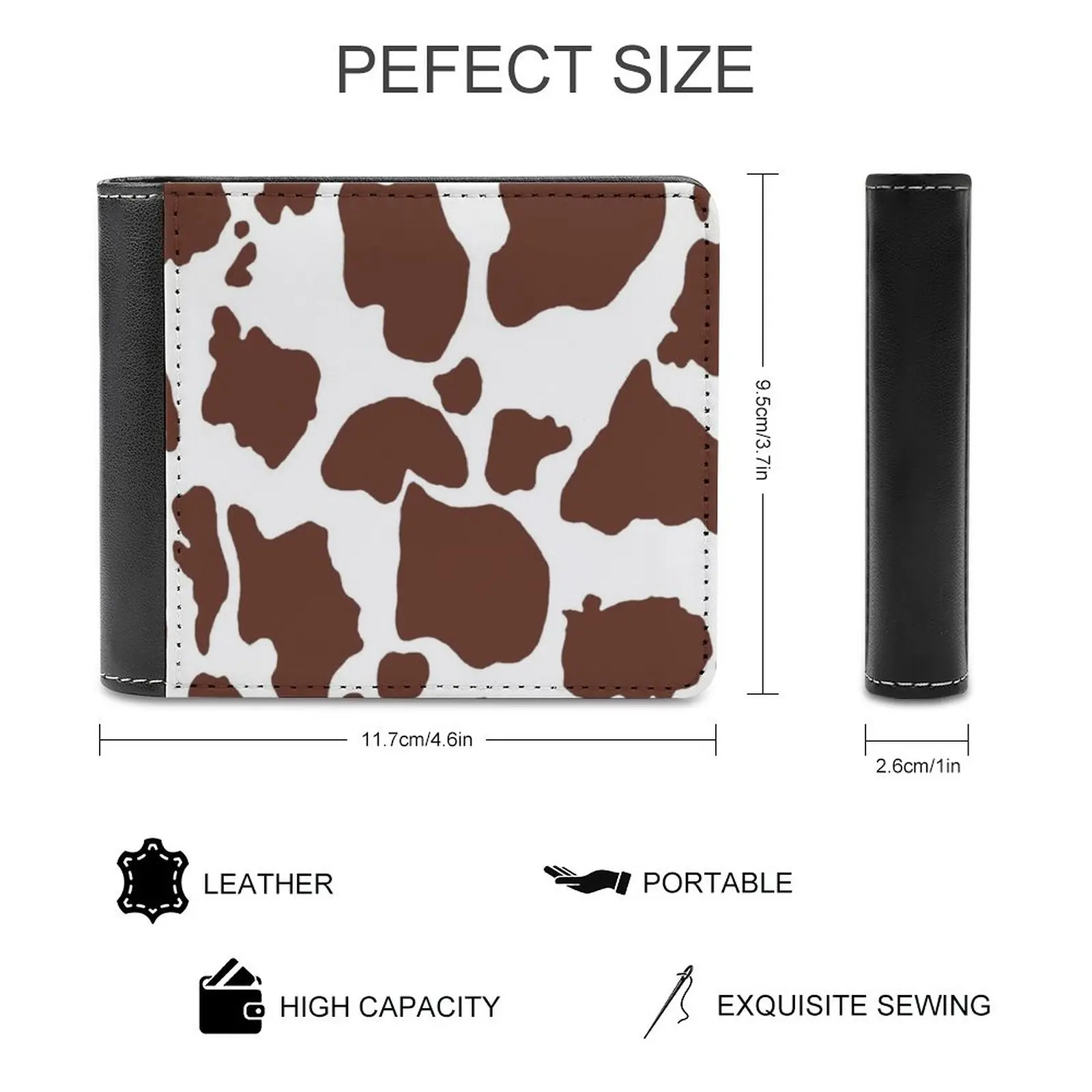 Brown Cow Skin Pattern Men's Wallet Leisure Travel Lightweight Portable Wallets Short Style Male Purse Cow Cow Pattern Cow