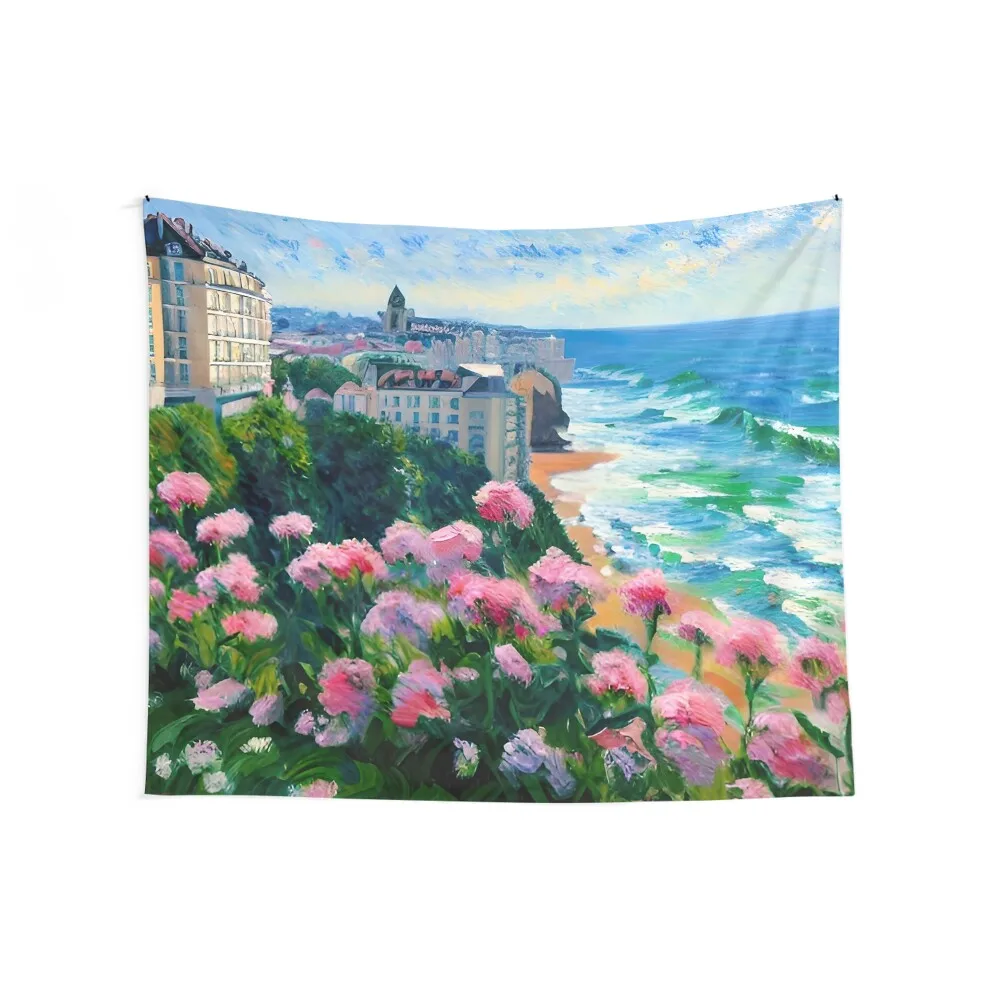 Biarritz Baskeland France Oil Painting Tapestry Outdoor Decoration Room Aesthetic Decor Cute Room Decor Tapestry