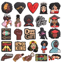 1pcs PVC City Girls Woman Power Black Queen Walking Shoe Charms Buckle Clog Fit Wristbands Backpack Decorations Party Gifts