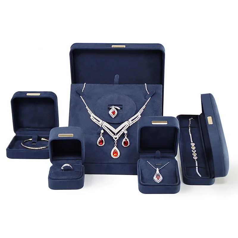 High-end Velvet Round-cornered Arched Blue Gemstone Ring Pendant Bracelet Necklace Set Storage Box Jewelry Gift Packaging Box
