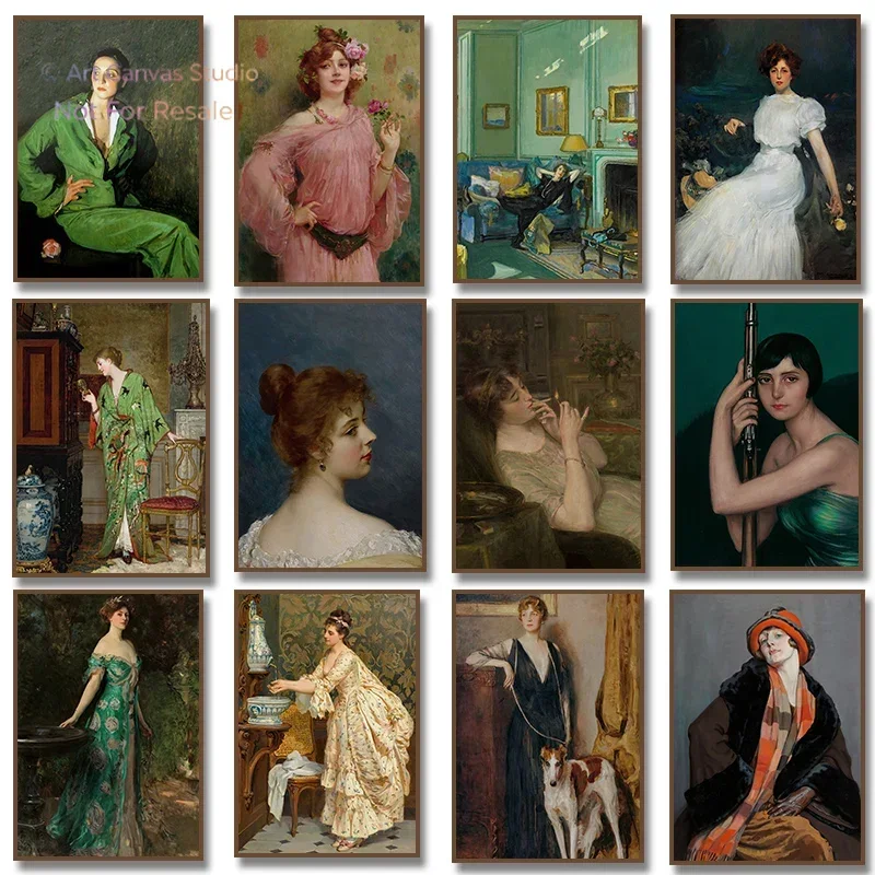 2027Renaissance Women Portrait Poster Vintage Victorian Feminine Smoking Canvas Painting Fashion Wall Art Living Room Home Decor
