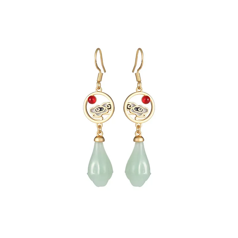 2025年新型漢服宮廷イヤリング、レトロ風模造和田玉イヤリング、女性用イヤリング