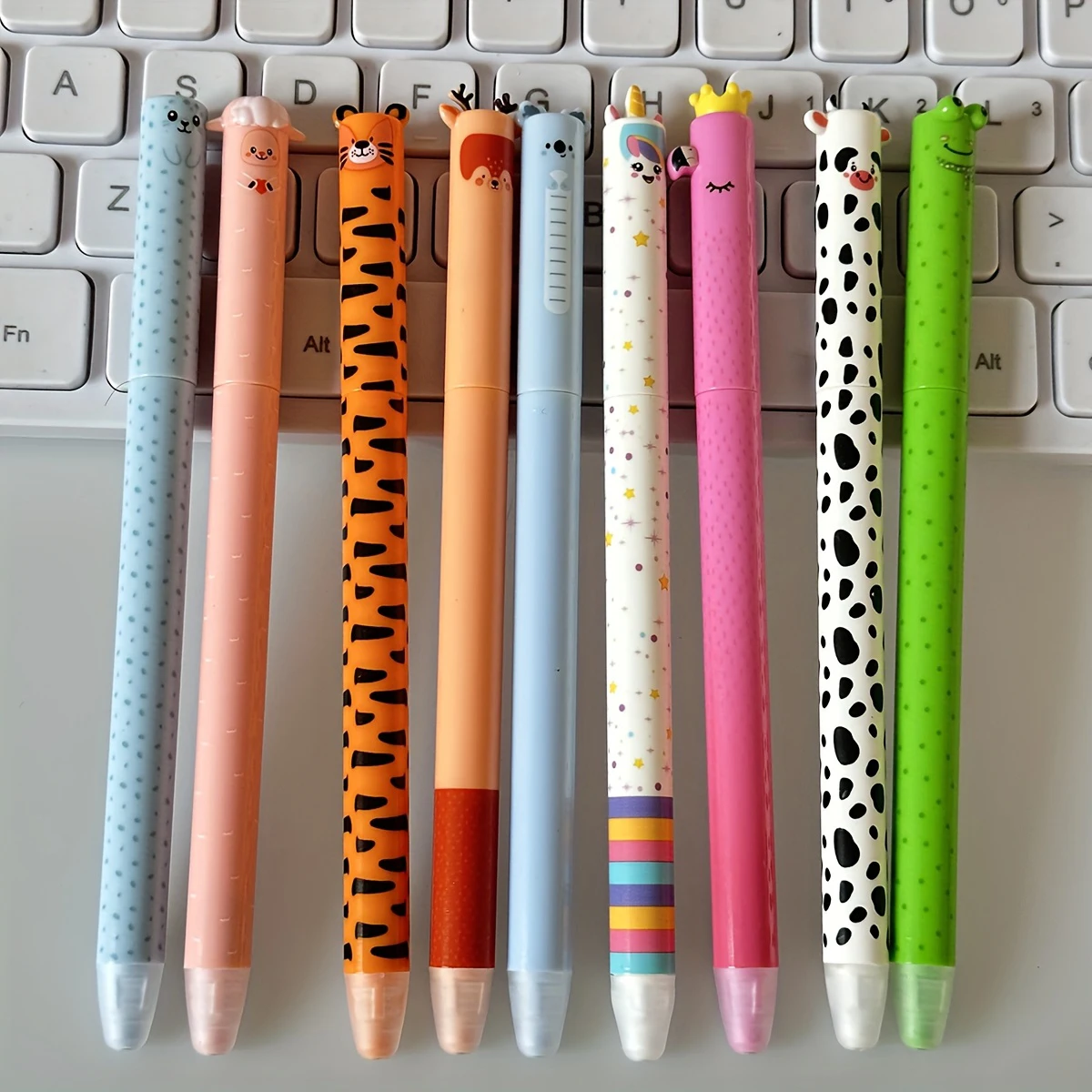 

9pc Animal Shaped Erasable Gel Pens 0.7mm Blue ink for Students' Exams, Practice, School Stationery Supplies/Birthday Party Gift