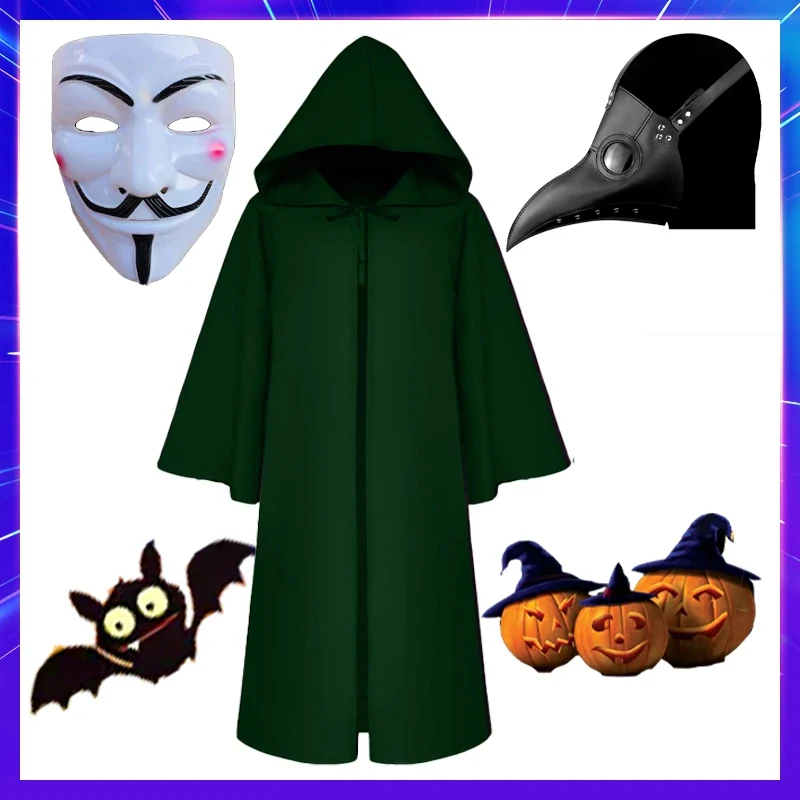 

Witch Death Cosplay Costumes Adult Kids Hooded Robe Friar Unisex Cape Medieval Chaplain Cloak Halloween Masquerade Vampire gf;.9
