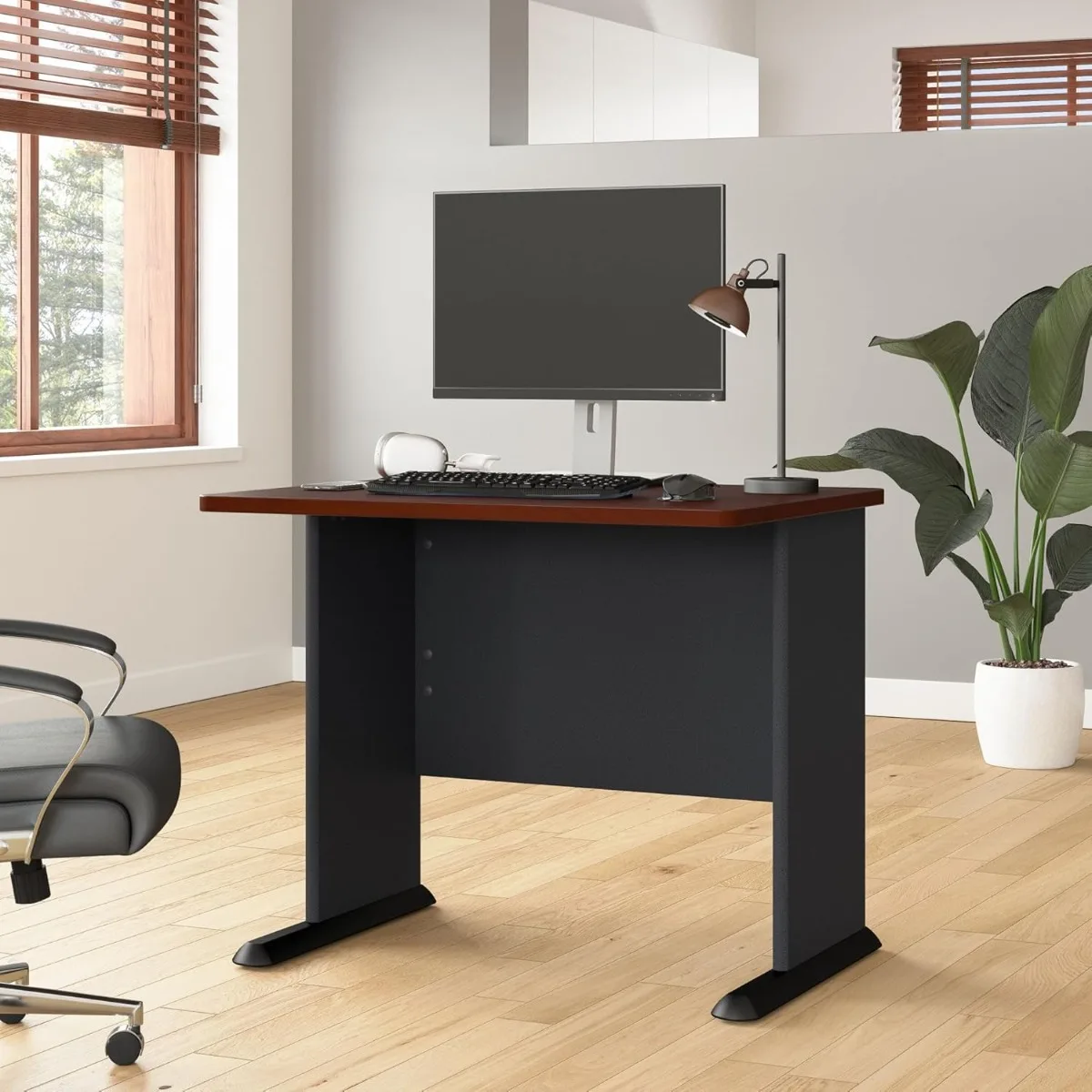 Business Furniture Series A 36W Small Desk in Hansen Cherry and Galaxy, Compact Computer Table for Home or Professional Office