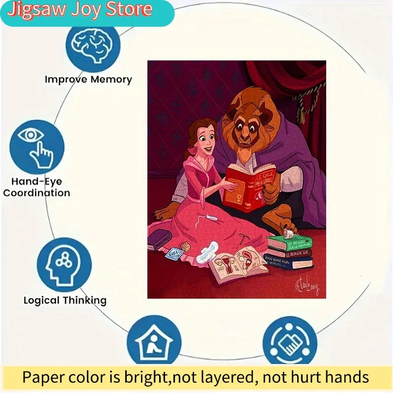 Rompecabezas de Papel DIY de Disney, Tema La Bella y la Bestia, Conocimiento de Salud Femenina, Ciencia Menstrual, Material de Cartulina Blanca Gruesa, S
