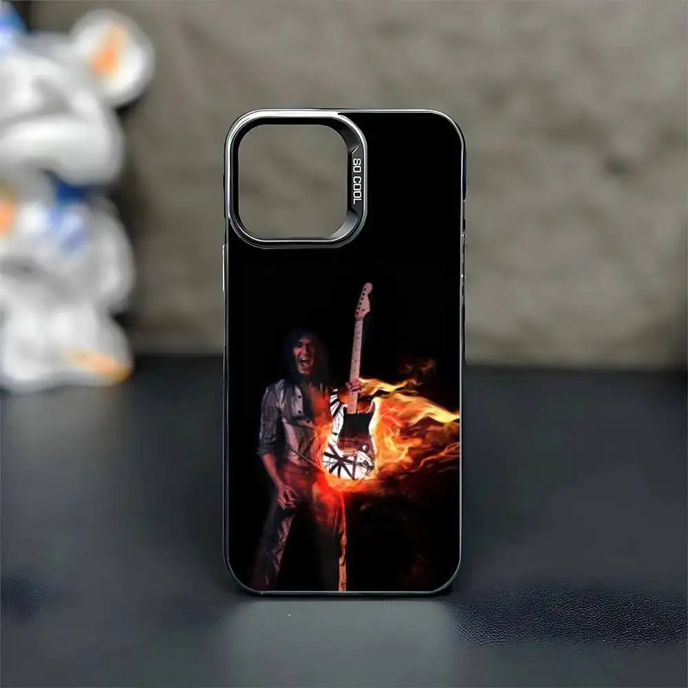 G-Guitar E-Eddie Van Halen Capa de telefone para iPhone17,16,15,14,13,12,11 Pro Max Blcak Colorido banhado a prata dentro da capa de telefone