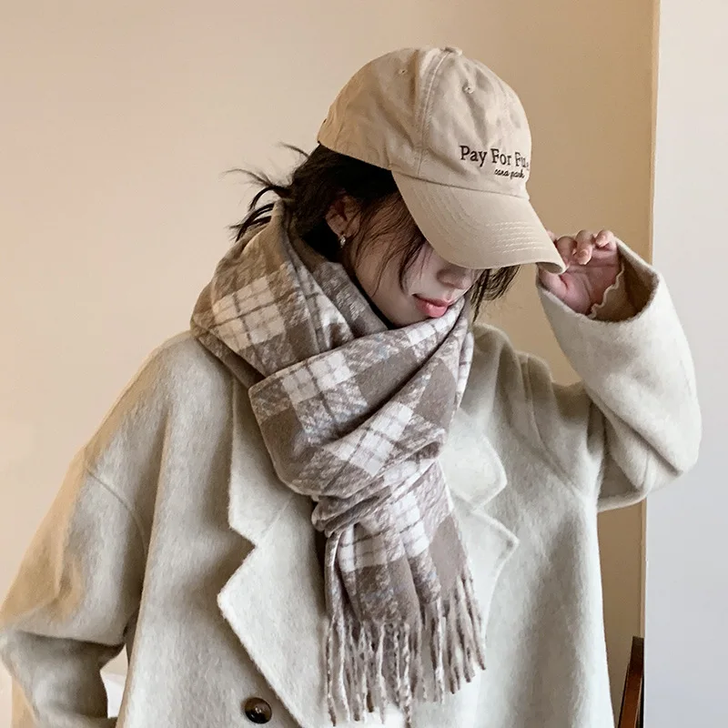 

Autumn Winter Atmosphere Imitation Cashmere Scarf Women, Warm Retro Student Long Shawl, Korean Style High-end Plaid Neck War