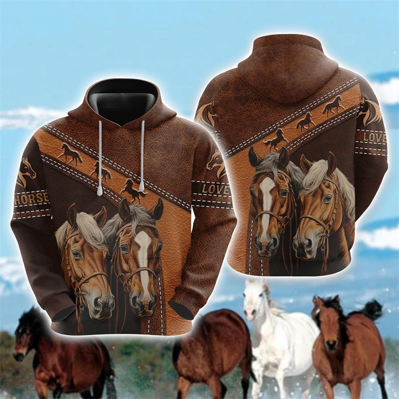 Horse Lover Hoodies For Men Clothes Casual Farm Graphic Sweatshirts Face Pullovers Equestrian Tracksuit Boy Y2k Top