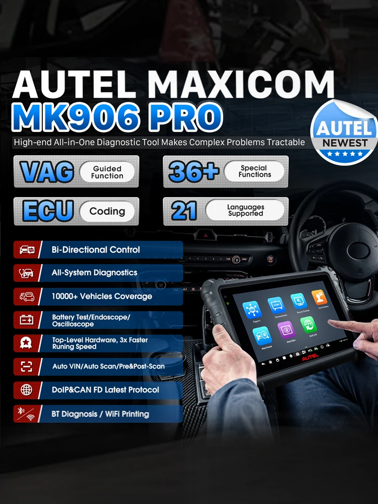 Autel MaxiCOM MK906 Pro Diagnosegerät für Autos mit MV108S, neue Version von MS906 Pro MS906BT MP900BT, ECU-Codierung wie Elite II MK908P bidirektionaler Scanner, 36+ Dienste, Auto Scan 2.0, 4G+128G