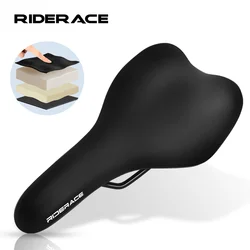 RIDERACE Bicycle Saddle Memory Foam Comfortable Thicken Soft For Road Bike Seat PU Leather Sponge Shockproof Cycling Cushion