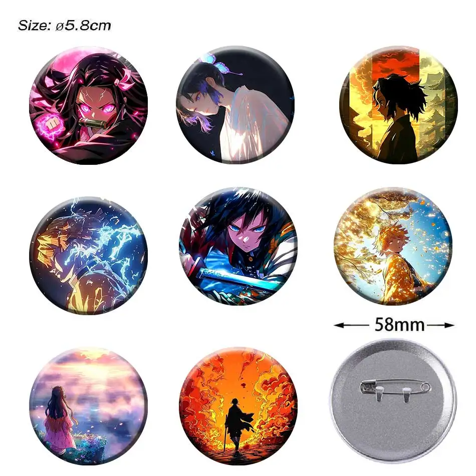 

Креативные значки-броши Demon Slayer 58 мм для одежды, головных уборов, рюкзаков, косплея, украшения, аниме-аксессуары, игрушки, подарки