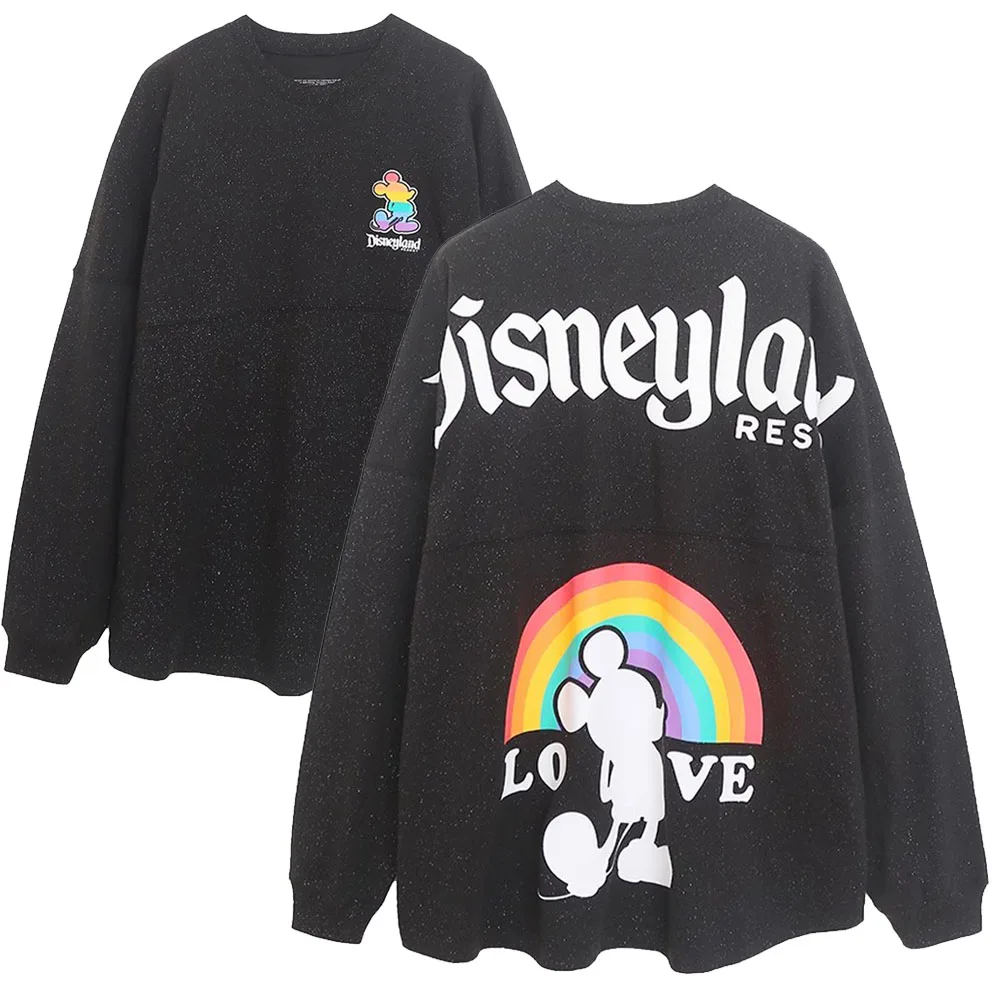 Disney Paris Mickey Sweatshirt Disneyland Letter Women Casual Pullover Top Rainbow Print O Neck Jumper Oversized Couple Unisex