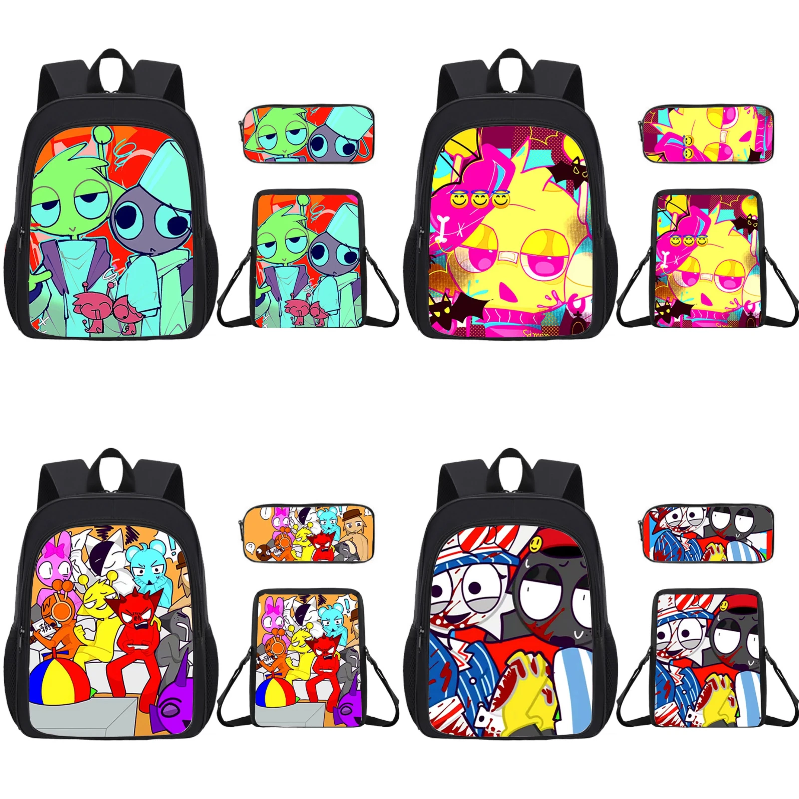 3PCS Sprunki School Backpack Bag Incredibox Sprunki School Bag Backpack Mochila Sprunki Student Back Pack Bag Christmas Gift