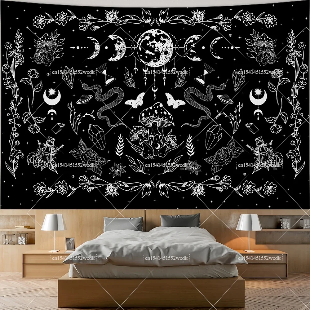 Academia Witchy Witchcraft Wall Hanging Tapestry Moth Moon Skulls Tapestries Aesthetic Room Decor Skeleton Tapestrys Wallpapers