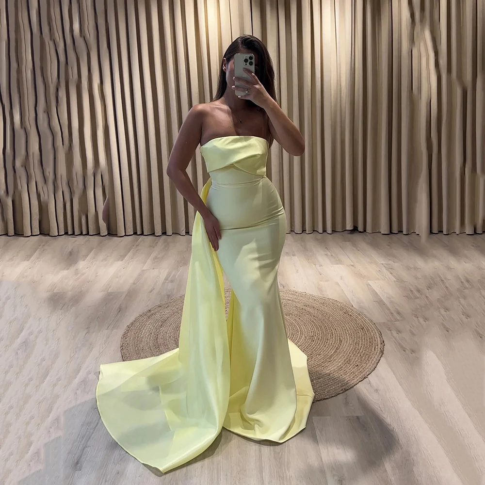 yellow-mermaid-evening-dresses-2025-long-formal-dress-with-draped-train-prom-dress-customized-elegant-party-dresses