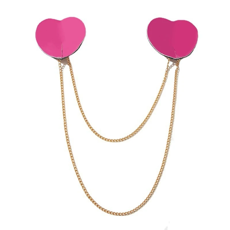 

Women's Heart Shaped PU Leather Nipple Covers with Metal Chain Reusable Adhesive Breast Pasties Comfortable Underwear Accessorie