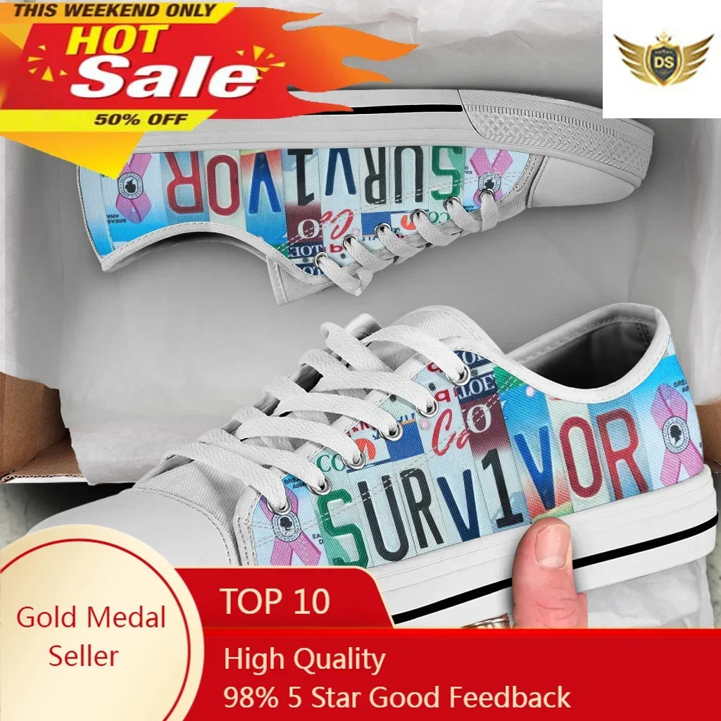 License Plate Survivor USA Style Canvas Shoes Woman Fashion Print Vulcanized Shoes Students Summer Zapatillas Mujer