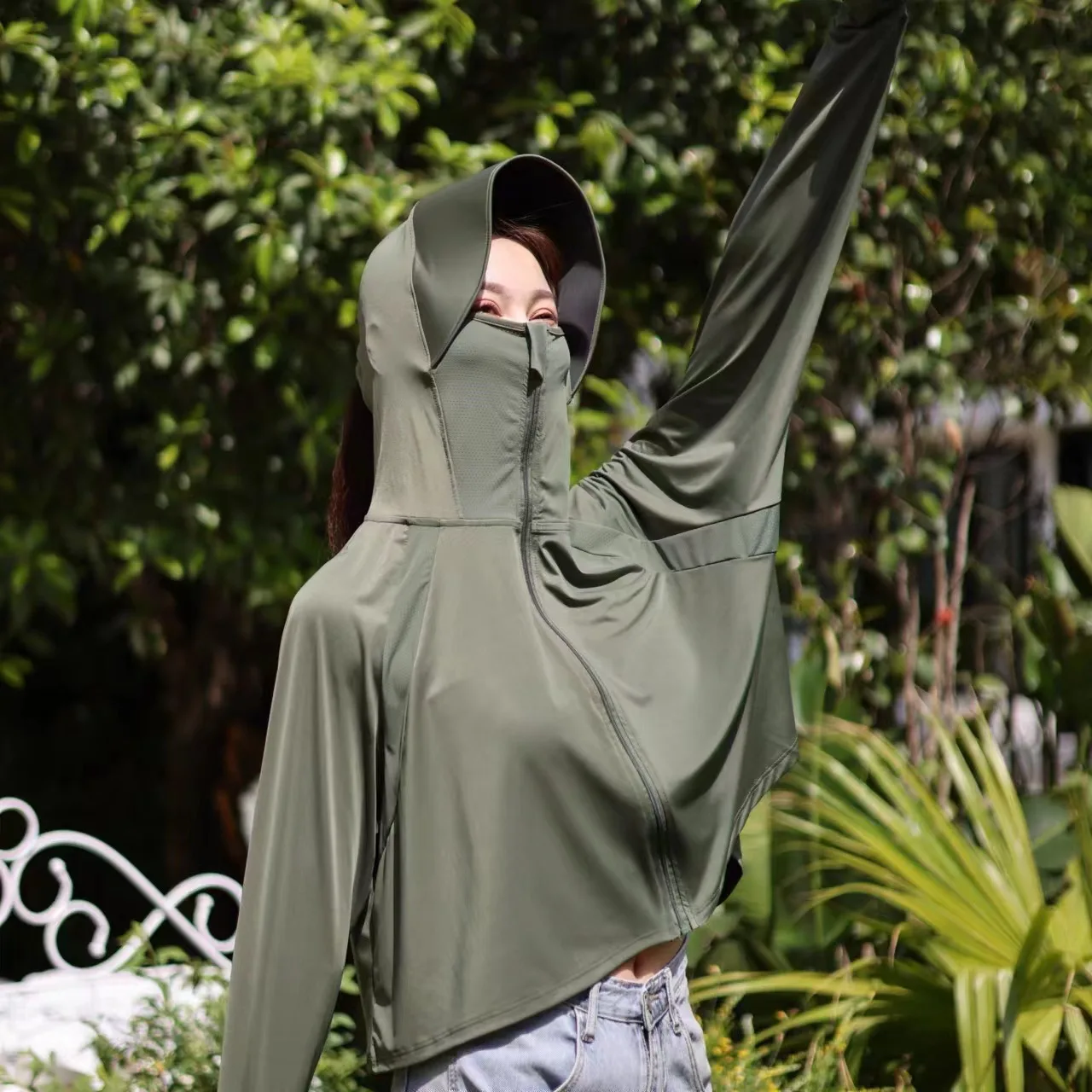 Летняя солнцезащитная одежда, ультратонкая дышащая солнцезащитная одежда, женская защита от ультрафиолета, большой размер с капюшоном из ледяного шелка, cl