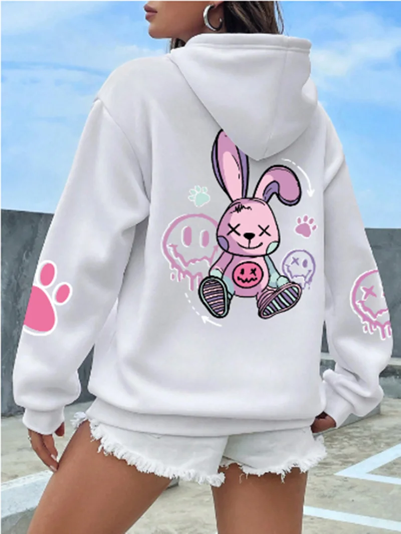 Hip Hop Street Casual Printed Female Hoodies Autumn Winter Fleece Hoodie Oversize Loose New Sweatshirts