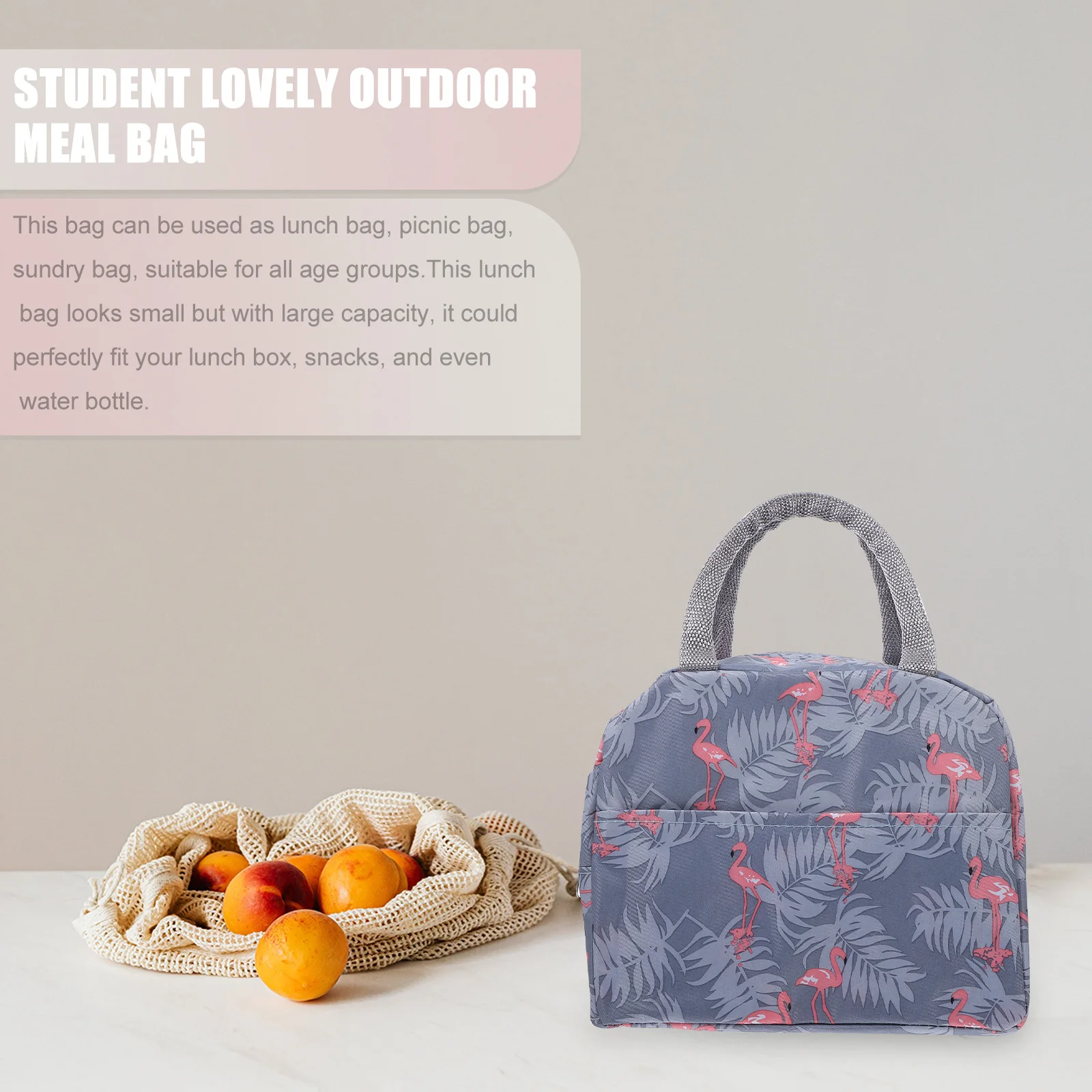 

Tote Bags Insulated Lunch for Men Work Water Proof Light Grey Outdoor Meal Women Bento
