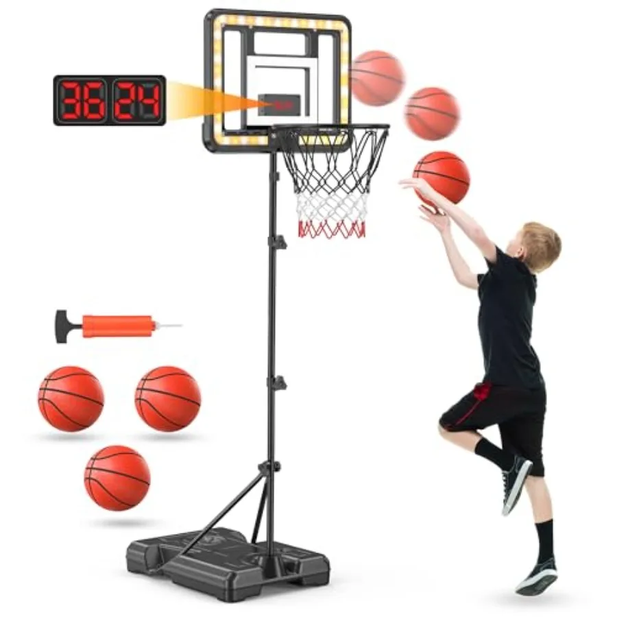 

Indoor Basketball Hoop with Scoreboard and TimerToddler Adjustable Height Basketball Goal Toy for Outdoor Backyard Sports Game