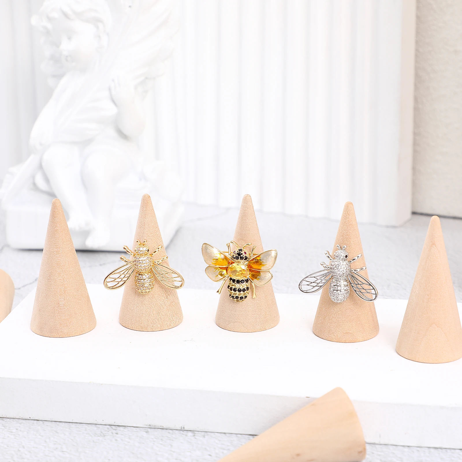 20pcs Wood Cones Rings Display Stand Holder Jewelry Ornaments Craft Project DIY Practical Durable Desk Home Counter Showcase