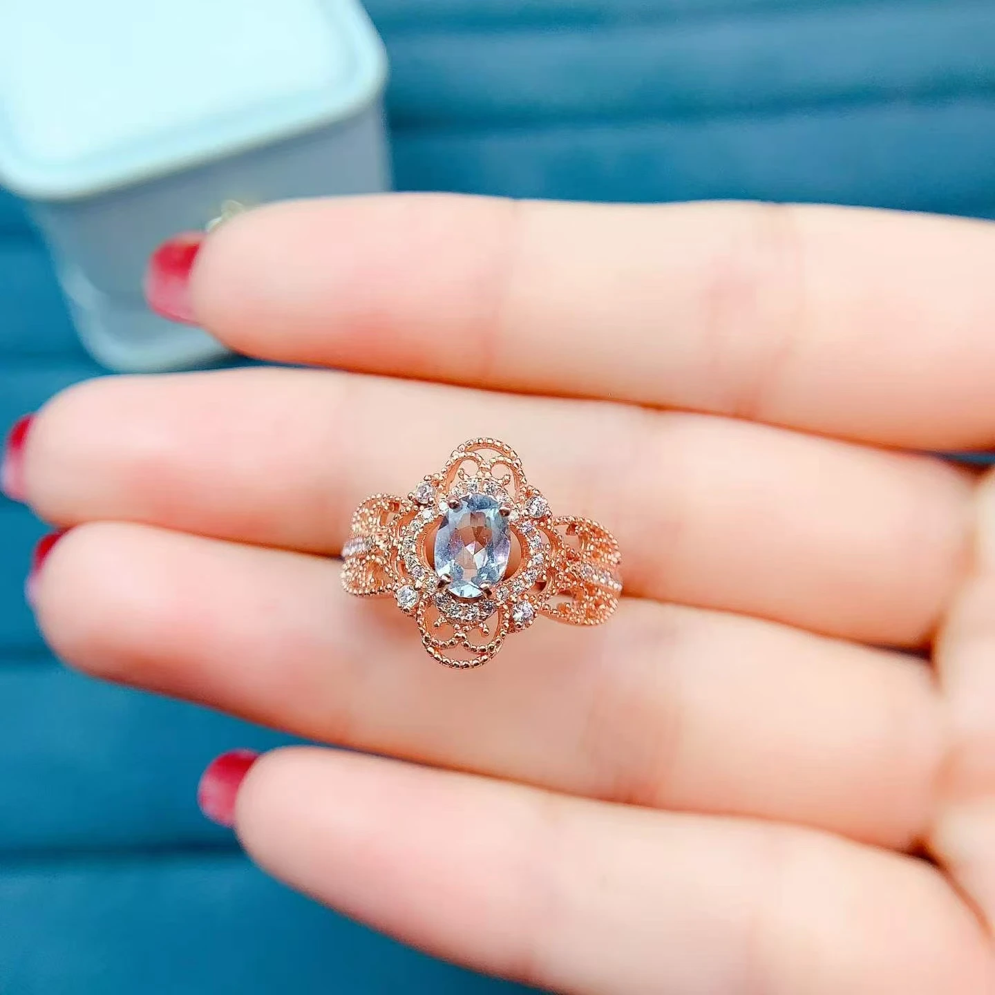 Natural Topaz Ring 925 Silver Vintage Lace Design Oval Cut Gemstone with Certificate for Women Anniversary Gift