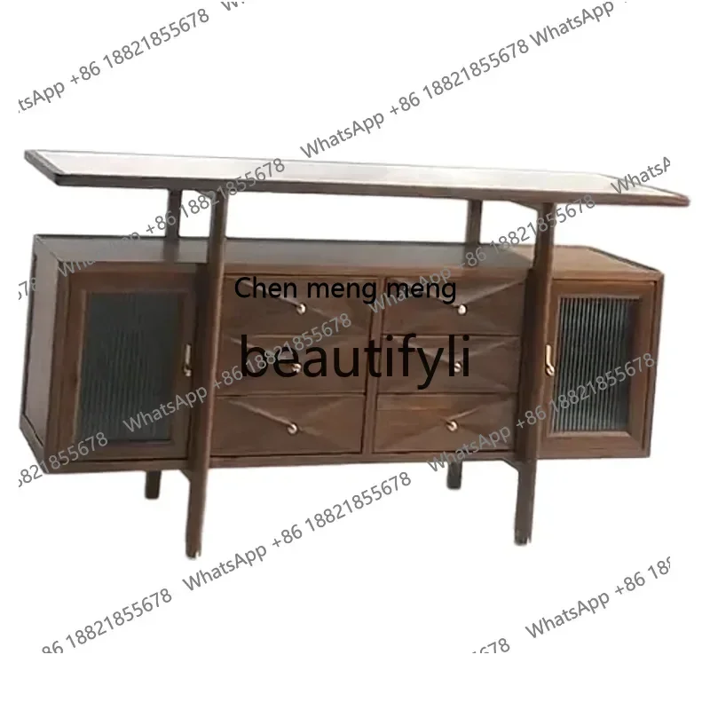 

New Chinese black walnut solid wood dining side cabinet, living room locker, high-end entrance cabinet