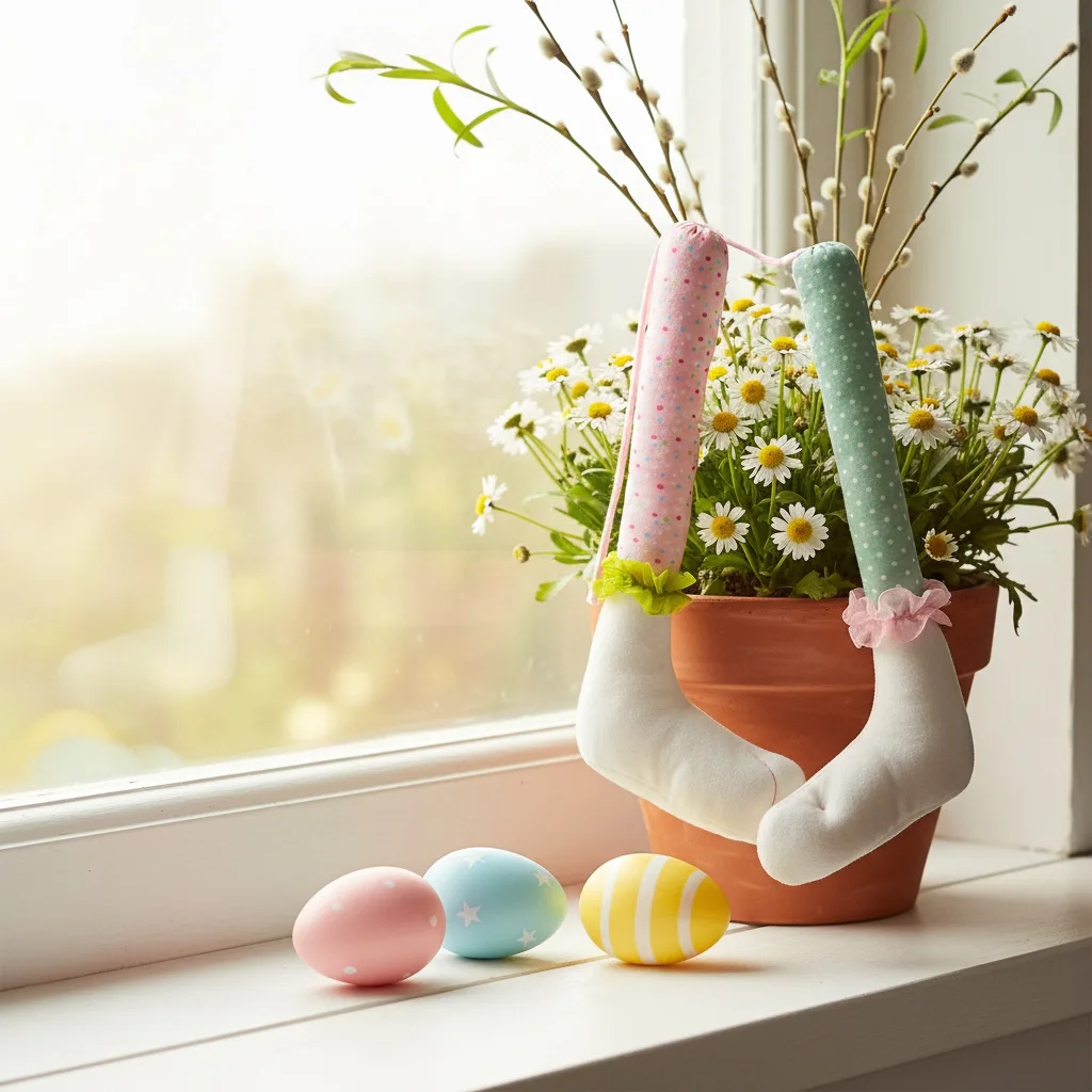 

1Pcs Easter Bunny Leg Ornament Creative Holiday Planter Tree Hanging Decoration Adorable Rabbit Leg Figurine 40X17cm