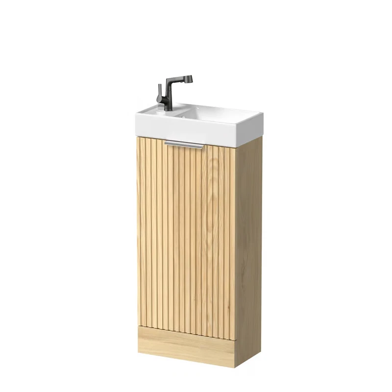 

Wood Grain Bathroom Cabinets with Sink Vanity with Mirror Wash Basin for Hotel Bathroom