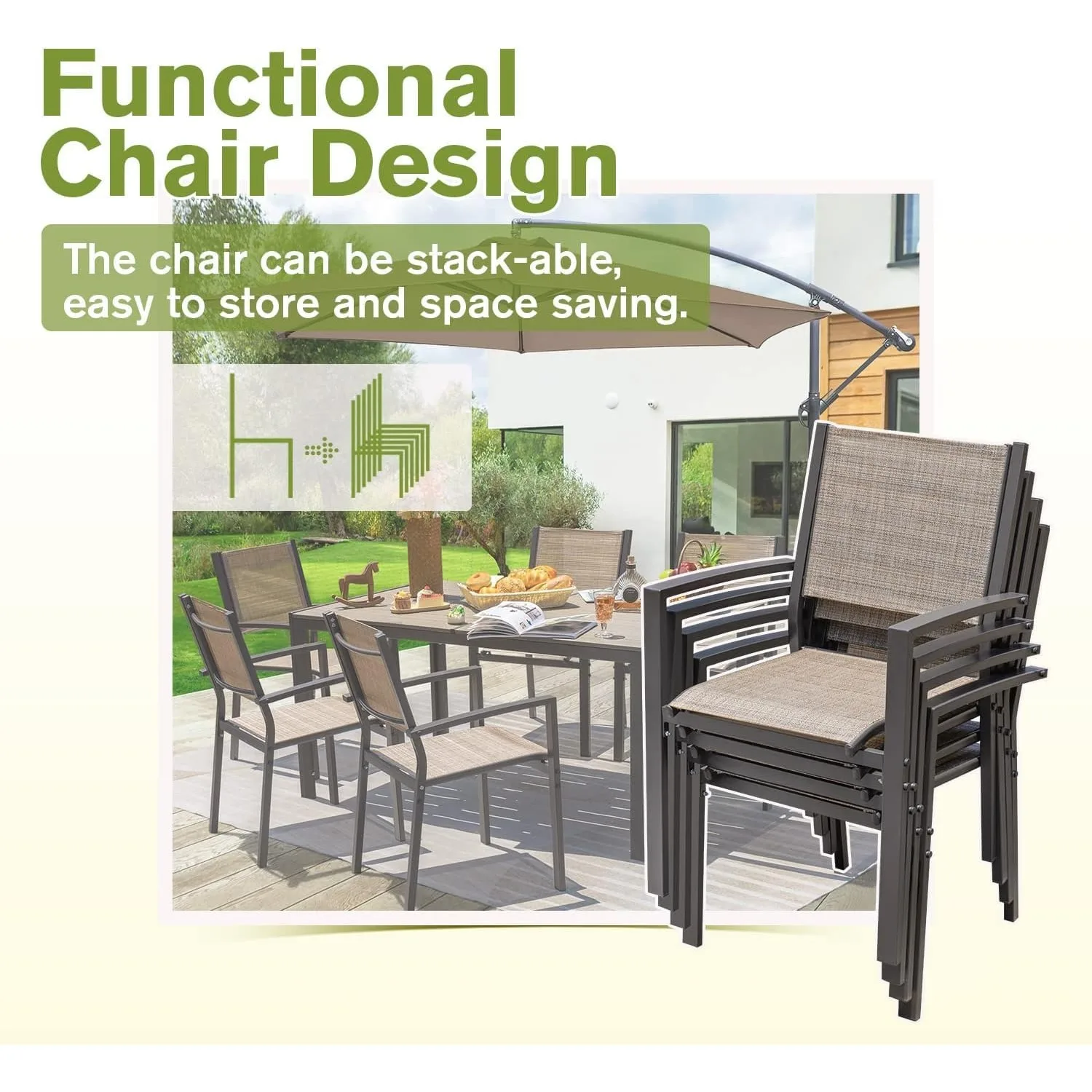 طقم طعام للفناء مكون من 7 قطع أثاث خارجي مع طاولة كبيرة و6 كراسي منسوجة للشرفة، بني #6