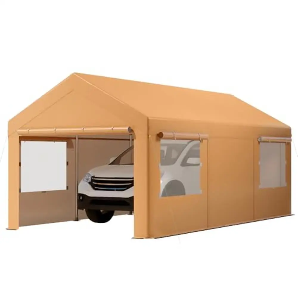 Heavy Duty 10x20 FT Portable Carport Garage Roll-up Windows Car Boat Truck Motorcycle All-Season Protection with Enhanced