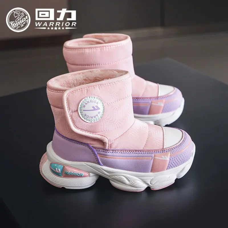

Warrior Children's Shoes Winter 2025 Girls Snow Boots Winter New Fashion Kids Velvet Cotton Shoes Daily Warm Shoes for Girl