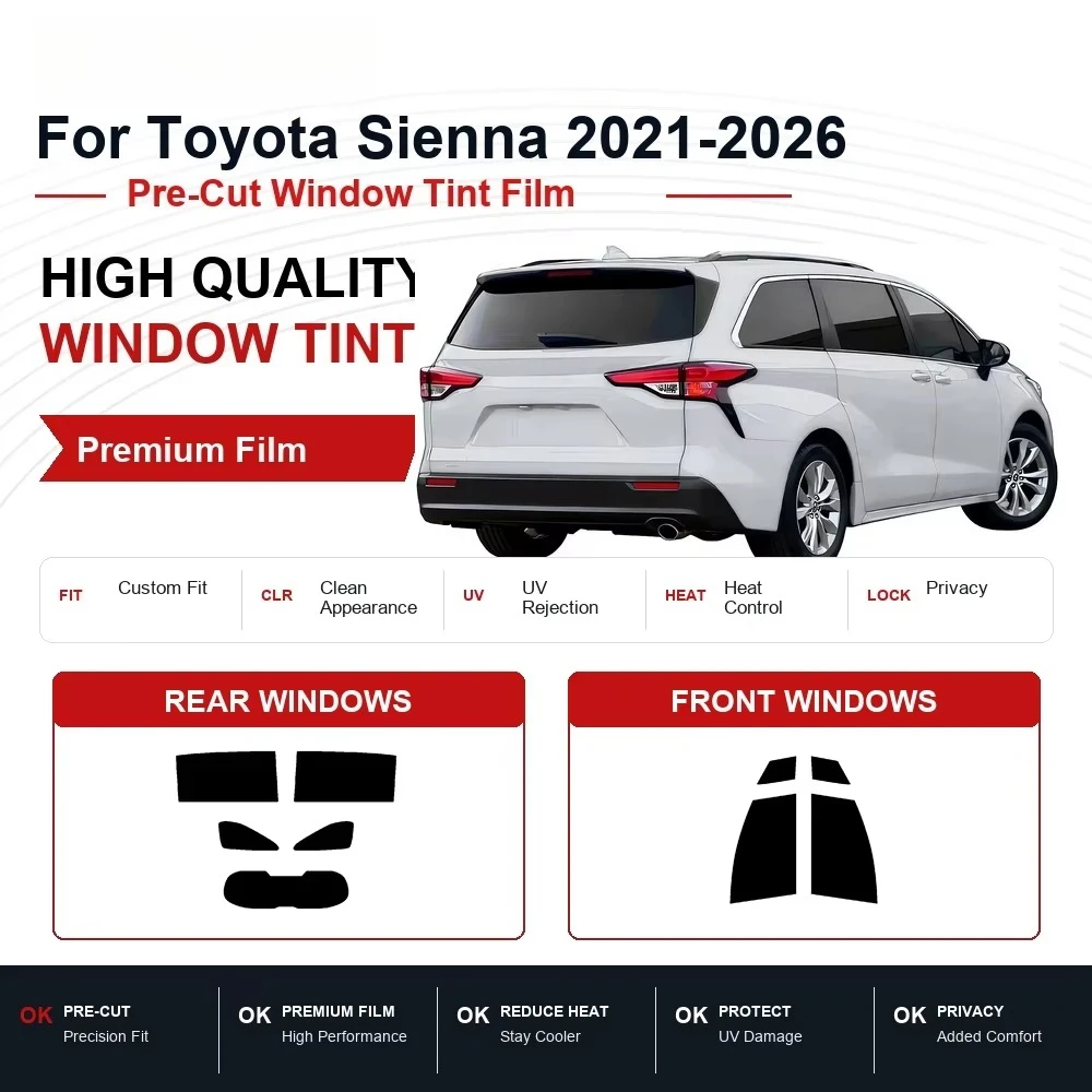 Premium Pre-Cut Window Tint For Toyota Sienna 2021-2026 Front & Rear Windows UV Heat Rejection Privacy Film