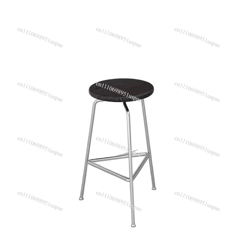 Nordic Bar Stool with Wood Seat | Antique Iron Footrest  Modern Round Counter Chair  Home Cafe & Restaurant Furniture