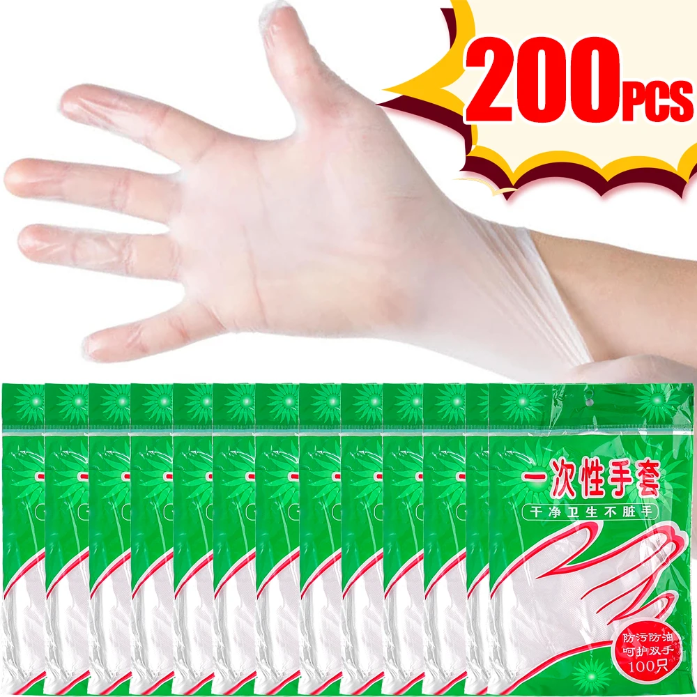 200-100Pcs Disposable Gloves Transparent Cooking Cleaning Clear Home Kitchen Dishwashing Gloves Waterproof Restaurant Supplies