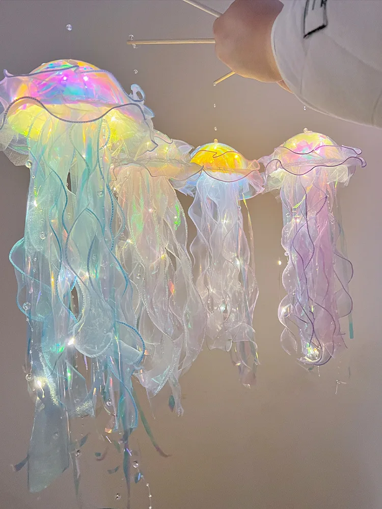 Mermaid Party Pink Blue Jellyfish Lantern with Led Lights Hanging Pendant Under The Sea Theme Girls Birthday Party Decoration