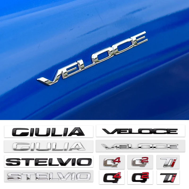 3D ABS Glossy silvery Black Q2 Q4 Ti Veloce Giulia Stelvio Letter Badge Trunk Emblem Car Stickers For Alfa Romeo Accessories