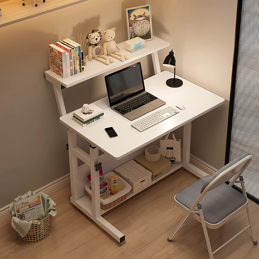 AnneFish Large Liftable Bedside Study Computer Desk with Lower Storage Rack with Wheels Removable Table