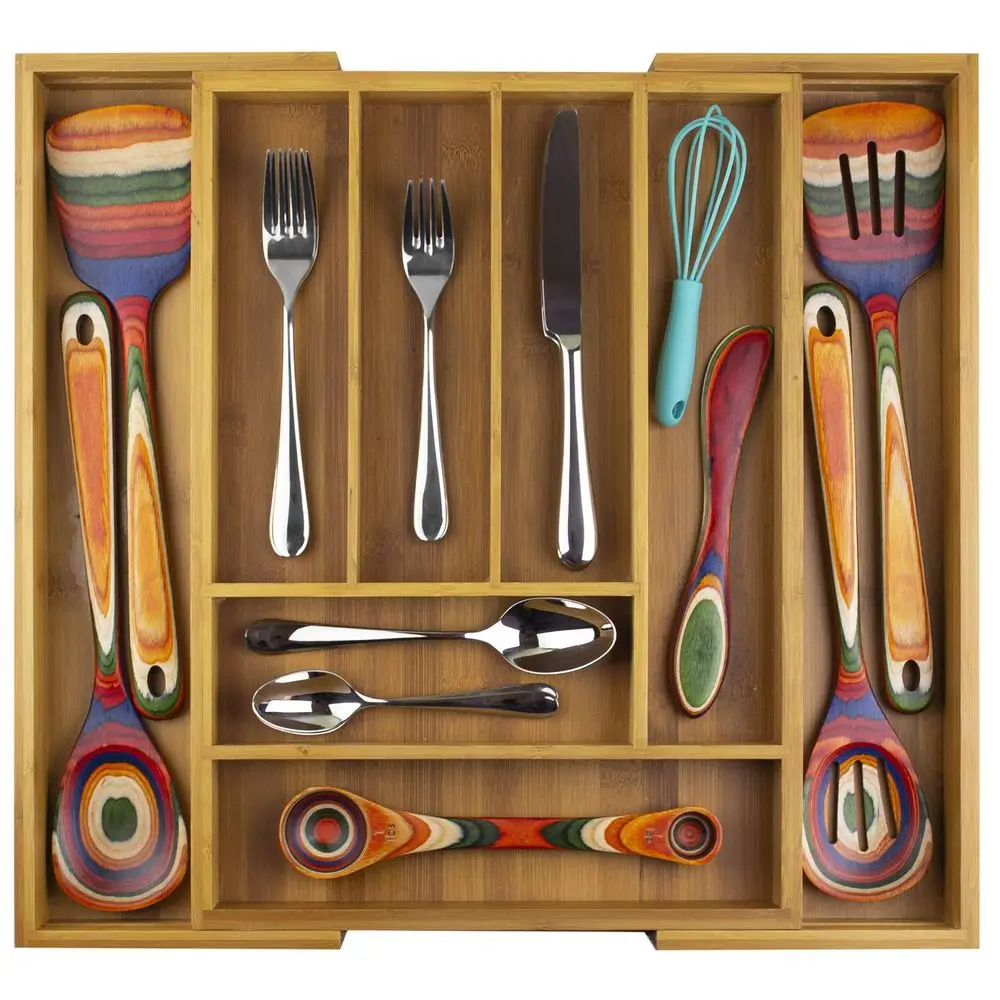 

Органайзер для кухонных ящиков, расширяемый органайзер для столовых приборов и держатель для кухонной утвари, 8 отделений с разделителями